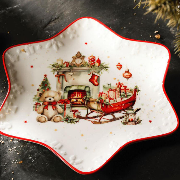 21cm Star Shape Plate w/Red Rim and decals