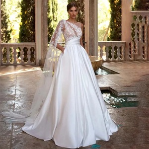 Vestido de novia de tren de catedral de encaje hasta el suelo de línea A simple moderno de estilo americano europeo 2025 nuevo para Aliexpress - Product Image 6