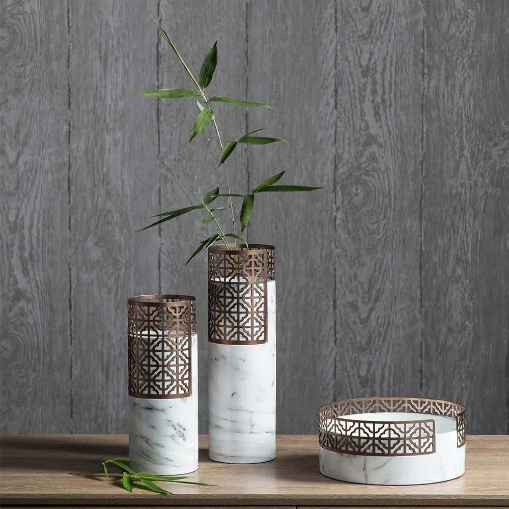 Vase à fleur imitation marbre en résine imitant le marbre, plantes vertes, vase de table, décoration d'intérieur de luxe