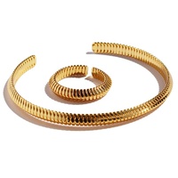 Design original en laiton plaqué or 18 carats os de serpent ouvert réglable bracelet bague boucles d'oreilles ensemble de bijoux personnalisation cadeau