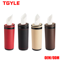 Boîte à mouchoirs cylindrique multifonction de luxe en cuir PU, porte-serviettes, boîte à mouchoirs pour voiture avec marteau de secours