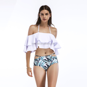 Taille haute Maillot De Bain Bikini Sexy Femmes Maillots De Bain À Volants Vintage Bandeau Rayé Ensemble De Bikini - Product Image 1