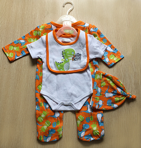 Ropa de Bebé de 4 Piezas, Personalizada, de Alta Calidad, Primaveral, Linda, 100% Algodón, Tejida, Estampada, Transpirable, Suave, Unisex, Estilo Europeo-Americano - Product Image 3
