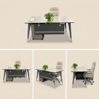 Bureau de direction moderne et écologique avec meuble de rangement mobile, pieds en bois, table de bureau pour personnel et managers, montage facile