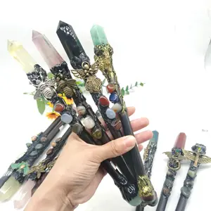 Hot Sale Natural Stone Crystal Gem Wand Fairy Wand Healing Stones Clear Citrine Point For Meditation Gift