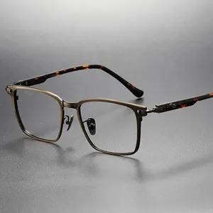 Armações de titânio óptico, armações de óculos de titânio para homens com prescrição de luxo, óculos de leitura para homens