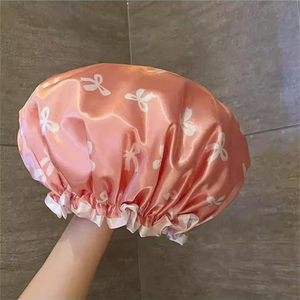 <span class=keywords><strong>Bonnet</strong></span> <span class=keywords><strong>de</strong></span> douche réutilisable en satin double couche extra large, imperméable, pour femme, protection des cheveux - Product Image 1