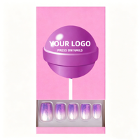 Uñas Postizas de Gel Suave Híbrido ABS PMMA, Reutilizables, con Brillo Degradado Morado, Forma Ataúd Corta