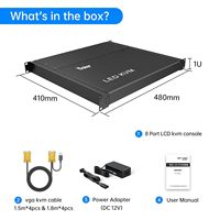 Konsol KVM LCD Monitor Yinker 15,6 Inci 1U Rak 19'' 600-800mm Kabinet Server Jaringan Port VGA Rak Mount KVM Antarmuka USB