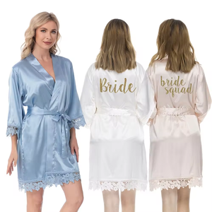 Nuovo arrivo di moda <span class=keywords><strong>Sexy</strong></span> abito di raso in pizzo sposa e damigella d'onore abito da notte in pizzo da donna accappatoi Kimono in raso <span class=keywords><strong>Sexy</strong></span> pigiama - Product Image 4