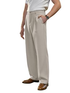Pantalones de Vestir Casuales para Hombre, Plisados, Holgados, de Pierna Ancha, Corte Relajado, Pantalones con Cintura Expandible - Product Image 2