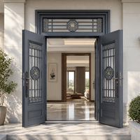 Porte d'entrée double en acier de luxe moderne avec décorations traditionnelles chinoises à motifs de fortune pour villa