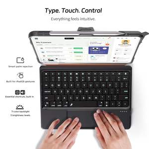 เคสสำหรับ <span class=keywords><strong>iPad</strong></span> รุ่นที่ 11/10 พร้อมคีย์บอร์ดและแทร็คแพดแบบถอดได้, ไฟแบ็คไลท์ 7 สี, หมุนได้ 360 องศา °   ขาตั้งแบบหมุนได้, สายคล้องมือ - Product Image 4