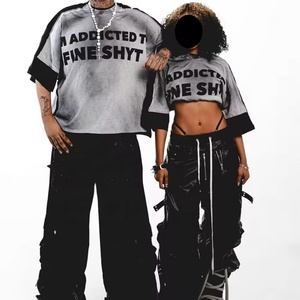 เสื้อยืดครอปทรงบ็อกซี่ แขนสั้น พิมพ์ลาย DTG แบบวินเทจ น้ำหนัก 280 กรัม สำหรับผู้ชาย ดีไซน์สองชั้นแบบแพทช์เวิร์ค ลุคทำเก่า ซักฟอกแบบดิสเทรส - Product Image 3