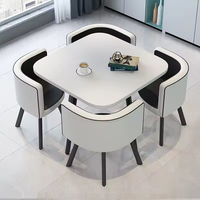 Ensemble de table à manger moderne de luxe, table carrée en bois avec 4 chaises en métal, vente en gros pour restaurant ou salon