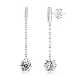 simple 6 prong 1ct 0.5ct round cut mossanite silver drop dangle earring jewelry 925 silver gemstone drop earrings