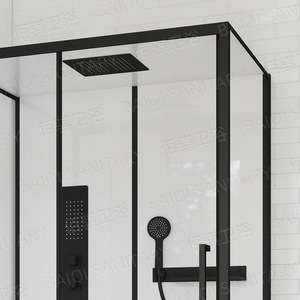 Ensemble complet de salle de bain carrée à cadre noir, <span class=keywords><strong>avec</strong></span> receveur en ABS blanc, cloison en verre, séparation sèche et humide. - Product Image 3