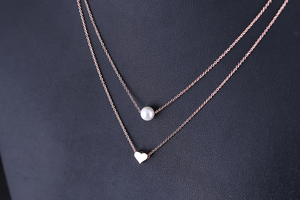 Nouveau <span class=keywords><strong>Collier</strong></span> Simple Cœur d'Amour en Argent Sterling avec Double Rang de <span class=keywords><strong>Perles</strong></span> S925 - Product Image 3