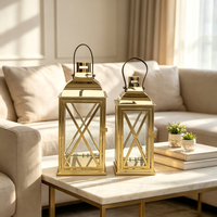Lanterne en verre en acier inoxydable, porte-bougie décoratif, compatible avec les lumières LED pour mariage, patio, décoration de la maison