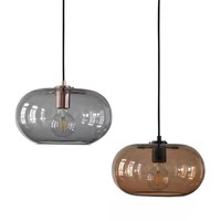 Lampe suspendue LED moderne avec abat-jour en verre, gris fumé, bleu, ambre teinté, lampe suspendue oblongue, hauteur réglable, intensité variable, cadre en fer