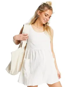 Kingyoung Casual Summer plus size Maternity Scoop neck Sleeveless Side pockets Smock style Mini White Dress wholesale dresses
