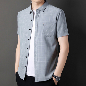 Costruttori estivi abiti da lavoro Casual Polo stampa Plaid <span class=keywords><strong>camicia</strong></span> da <span class=keywords><strong>uomo</strong></span> a <span class=keywords><strong>maniche</strong></span> <span class=keywords><strong>corte</strong></span> taglie forti per <span class=keywords><strong>uomo</strong></span> - Product Image 5