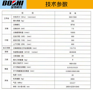 Centre d'usinage vertical Baoji Machine Tool BM8-H, déplacement vertical 500 mm, broche 7,5 kW, BT40, pour découpe de métaux - Product Image 1