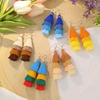 Brincos femininos coloridos artesanais, joia de multicamadas com borla boêmia