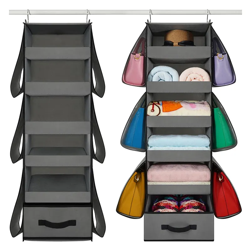 Large Capacity Side Pockets Travel Hanging Bags Organizer Display Stand For Ladies Handbags Shoes Suits Sturdy Storage