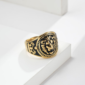 Anneaux <span class=keywords><strong>Lion</strong></span> de Juda pour hommes, bijoux juifs, anneau de chevalière en acier inoxydable - Product Image 3
