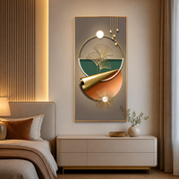 Impression murale abstraite Feuille de Ginkgo Vert Orange Panneau Géométrique pour Couloir Hall d'Hôtel Projets d'Intérieur Modernes