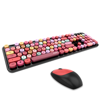 Keyboard dan Mouse nirkabel 2025 warna-warni, tetikus Kombo USB ukuran penuh Retro senyap untuk komputer Laptop dan Desktop