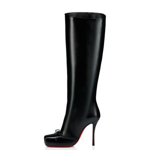 Bottes hautes pour femmes à bout carré, talons hauts et fins, avec nœud long sur le devant, à enfiler, chaussures habillées personnalisées - Product Image 4