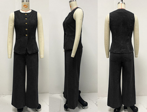 Canal 2024 moda senza maniche gilet in Denim <span class=keywords><strong>con</strong></span> <span class=keywords><strong>bottoni</strong></span> e Jeans a gamba larga, Set di <span class=keywords><strong>pantaloni</strong></span> in Denim da donna 2 pezzi - Product Image 6