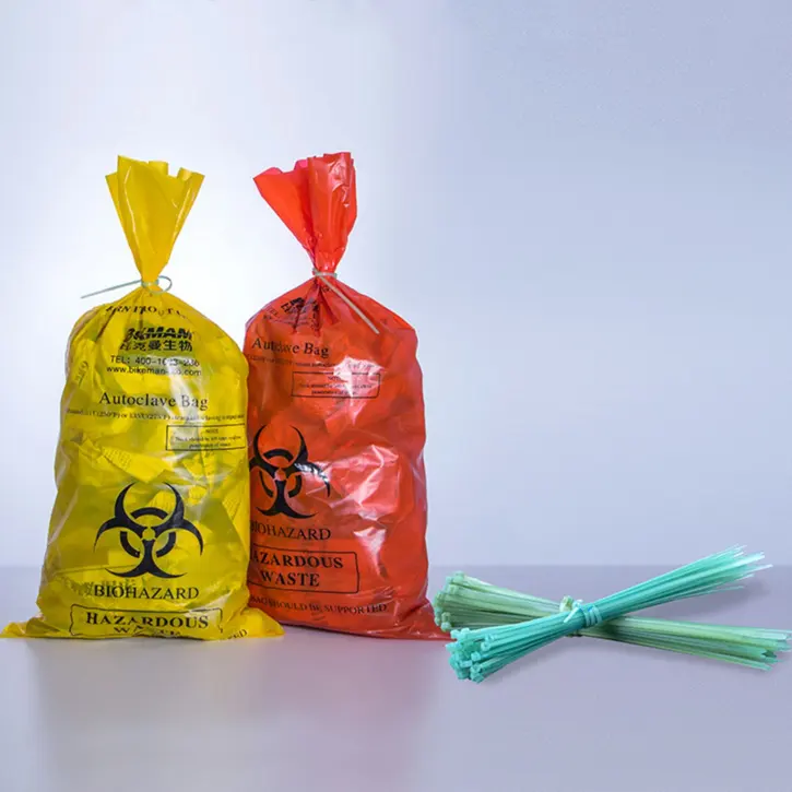 Certificado ISO amarillo rojo bolsas Autoclave PP PE bolsa de basura médica 31*66cm bolsas de riesgo biológico uso para Hospital