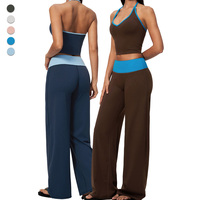 Nouvel ensemble de yoga brossé style halter, contraste de couleurs, taille haute, contrôle du ventre, lifting des hanches, séchage rapide, tenue de sport pour femme