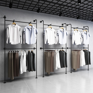 Rak Pakaian Pria untuk Toko, Rak Pajangan Baju Dinding Besi Multi-Tingkat, Gantungan Baju, Rak Sepatu dan Tas - Product Image 3