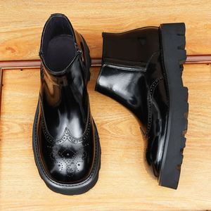 Botas Chelsea de Hombre de Cuero Genuino de Lujo, Charol de Piel de Vacuno, con Suela Gruesa, Punta Redonda Grande, Grabadas, Ligeras y Brillantes - Product Image 4