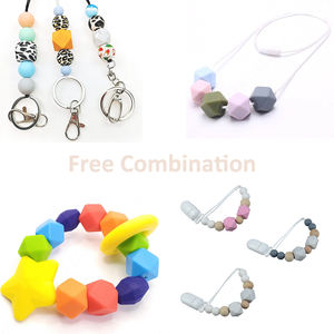 Cuentas de dentición de silicona con estampado de leopardo con forma hexagonal de 14mm y 17mm, cuentas de masticación sin BPA de grado alimenticio para collar de dentición de enfermería - Product Image 3