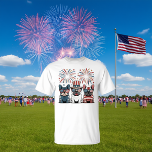 Camiseta con diseño de Bulldog Francés, bandera estadounidense, fuegos artificiales, 4 de julio - Product Image 3