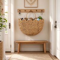 Panier mural bohème en rotin/paille tressé à la main, panier de rangement en dentelle ondulée, décoration murale écologique pour la maison