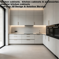 Conjunto de Armários de Cozinha Modernos de Luxo para Sala de Estar, Ecológicos, em Compensado, com Fechamento Suave e Sem Puxadores