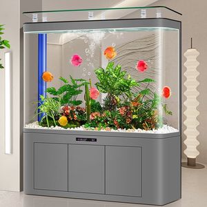 Acuario Rectangular de Vidrio de Alta Definición con Luces LED, Filtración Inferior Circulante, Drenaje con un Clic, para Uso en Sala de Estar - Product Image 4