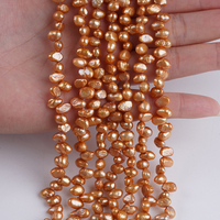 Chaînes de perles naturelles baroques teintées or champagne de 5-6 mm, trou supérieur, perles authentiques en gros