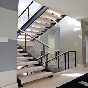 Conception d'escalier en bois massif de chêne rouge américain de haute qualité avec double faisceau de Foshan - Product Image 5