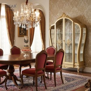 Armoire de salle à manger de style italien: sculptures ornées, portes en verre et accents dorés pour une présentation élégante - Product Image 5