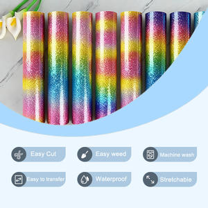 Cowint alta temperatura Heat Press Ferro-<span class=keywords><strong>On</strong></span> Transferência Textil Rainbow Glitter PET HTV Vinil Calor Transferência Film Gravura 100-130um - Product Image 2