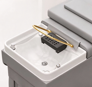 Fauteuil de lavage moderne pour salon de coiffure et spa, avec bac de lavage et lit de lavage en cuir PU, station de lavage capillaire professionnelle - Product Image 4