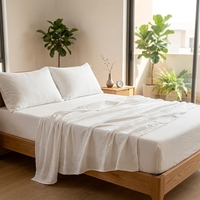 Parure de draps douillets en gaze de coton naturel, 4 pièces, avec drap-housse à poches profondes et drap plat, blanc