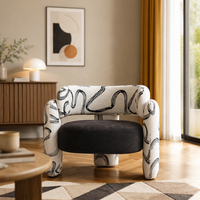 Fauteuil lounge incurvé en tissu design avec assise noire, chaise d'appoint contemporaine pour hall d'hôtel, café, club et réception